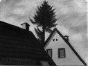 Fenster, Dach, Baum, Öl/Karton, 32 x 24 cm, 2008
